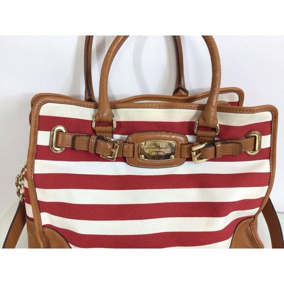 Michael Kors Stripe Red Purse Satchel Bag - Picture 2 of 10